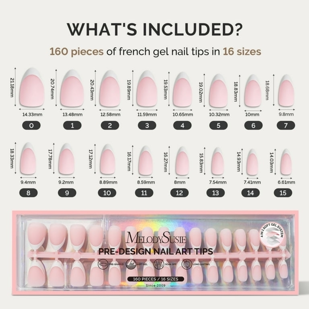 Pink & White French Press-On Nail Tips - 160 Pack - Picture 3 of 3